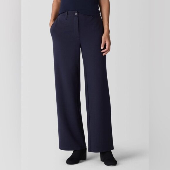 NWT Eileen Fisher SMALL PETITE Washable Flex Ponte Wide Trouser Pant in Ink navy - Picture 2 of 8